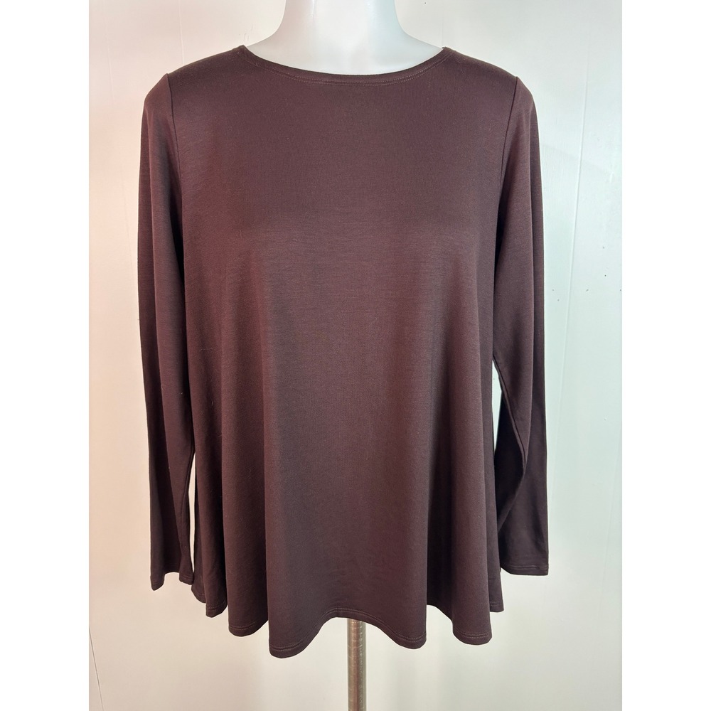 Eileen Fisher Top XS Brown  Long Sleeve Swing Stretch Tencel Knit T-Shirt Women